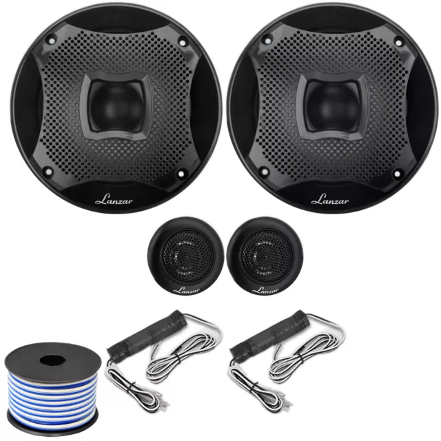 Pair (QTY 2) of Lanzar AQ65.2CMB 6.5" 2Way 450W Marine Black Speakers Wiring Kit