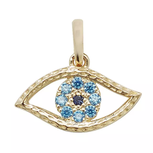 9ct Gold 8mm Blue Cubic Zirconia Evil Eye Pendant