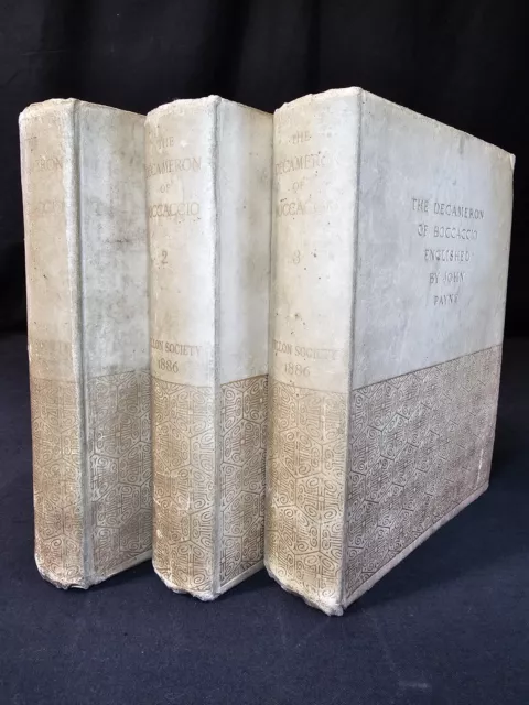 1886 VELLUM 3 Vol Set Decameron of Giovanni Boccacci ENG TRANS John Payne Scarce