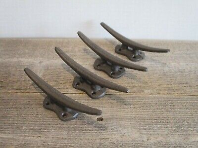 4 Cleat Nautical Wall Hooks 5" Cast Iron Drawer Pulls Boat Coat Hat Entry