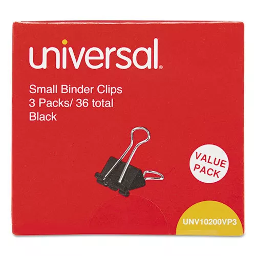 Small Binder Clips, Steel Wire, 3/8 Capacity, 3/4 Wide, Black/Silver, 36/Pack