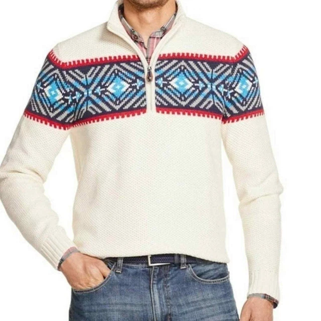 Men's IZOD Sportswear Fair Isle Quarter Zip Pullover Medium Chunky Knit Heavy