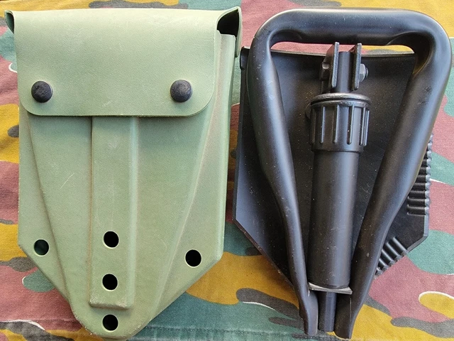 AMES US Military Tri Fold ENTRENCHING TOOL SHOVEL E-Tool w/ OD VINYL CARRIER VGC