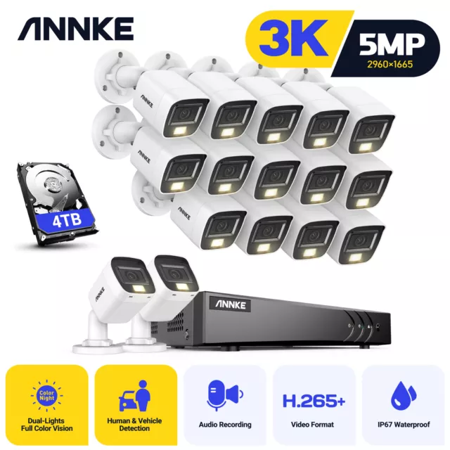 ANNKE 3K Color CCTV Camera System 5MP 8 16CH H.265+ DVR Person /Vehicle Detetion