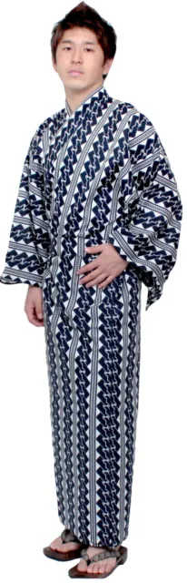 Japanese Kimono Men's Casual Cotton Yukata Robe Chain Stripe #777 Samurai Gown