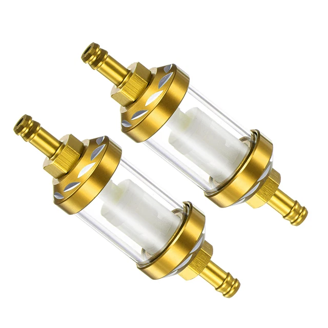 Universal In Line Petrol Fuel Gasoline Oil Filter, Gold Tone, 2Pcs Universal In Line Petrol Fuel Gasoline Oil Filter, Gold Tone, 2Pcs