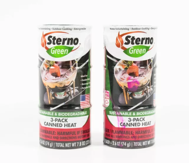2 pks Sterno Green Canned Heat 6 ct Fondue Pots Portable Stoves 2.6oz