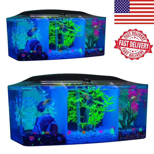 3 Gallon Betta Trilogy Fish Tank Aquarium w/LED Lights and Filter Water Tank US