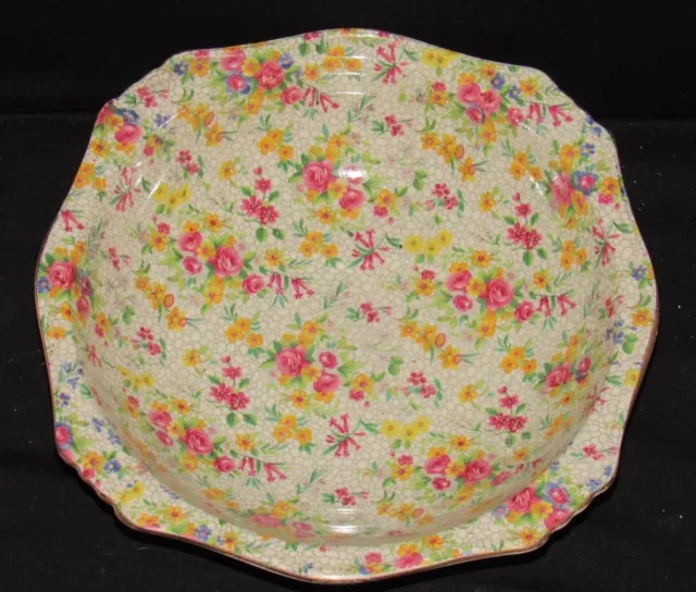 ~Royal Winton Grimwades China Chintz FIREGLOW 9" Vegetable Serving Bowl 1930s~