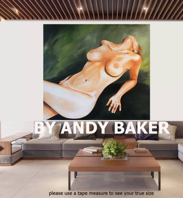 Original art painting print signed Andy Baker Beach Australia nude Muse abstract