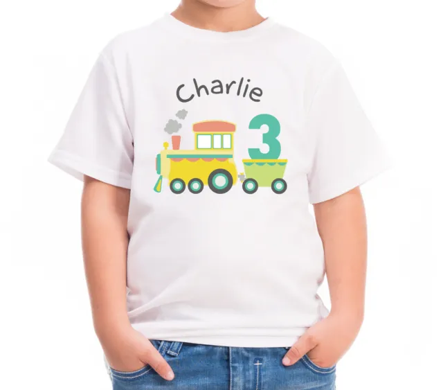 Personalised Train Boys Girls Kids Childrens Birthday Fun T-Shirt Tshirt Top