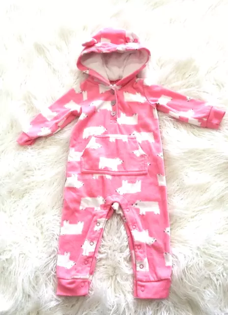 Carters 12 Month Baby Girl Winter One Piece Hooded Bunting Pink Polar Bear