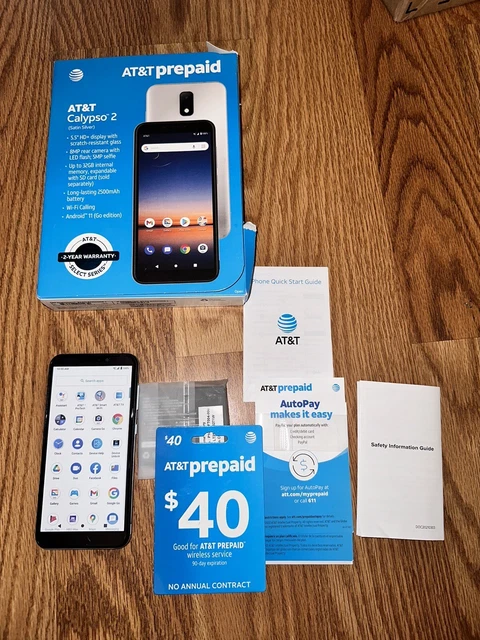 AT&T CALYPSO 2 32GB Satin Silver Smartphone Prepaid - Brand New + $40 Card
