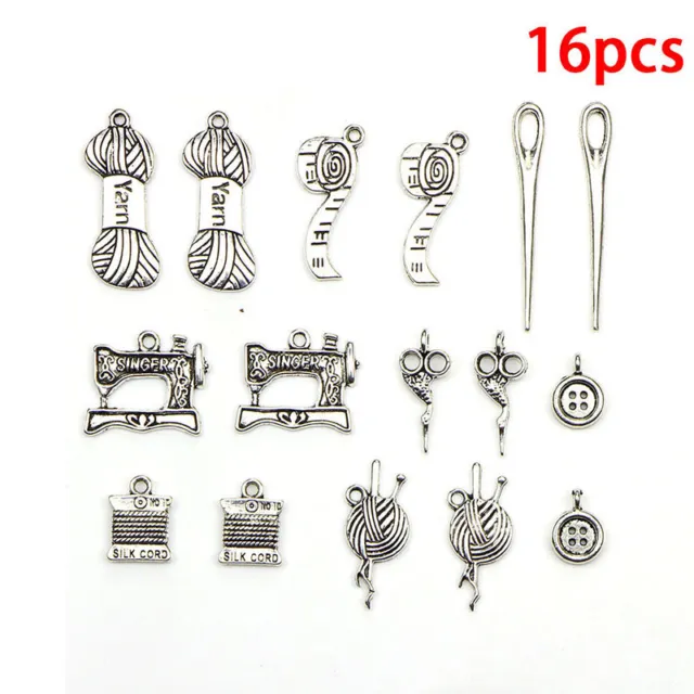 16pcs Tibetan Silver Tailor Tool Mix Charm Pendants Beads Jewelry Making DFRFR