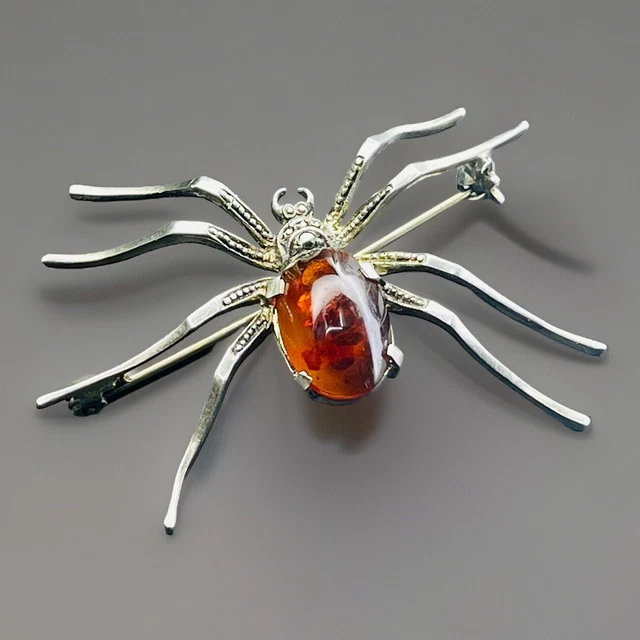 Broche Ancienne Argent Et Pierre Ambre - Argent 850/1000, Occasion, Style Vintage