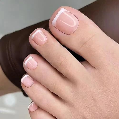 French Tip Press on Toenails Short Fake Toe Nails Full Cover Stick on Toenails