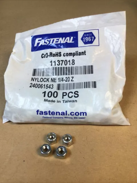 (100) 1/4-20 Nylon Insert Lock Nut Thin / Hex Nut / Series 1/4x20