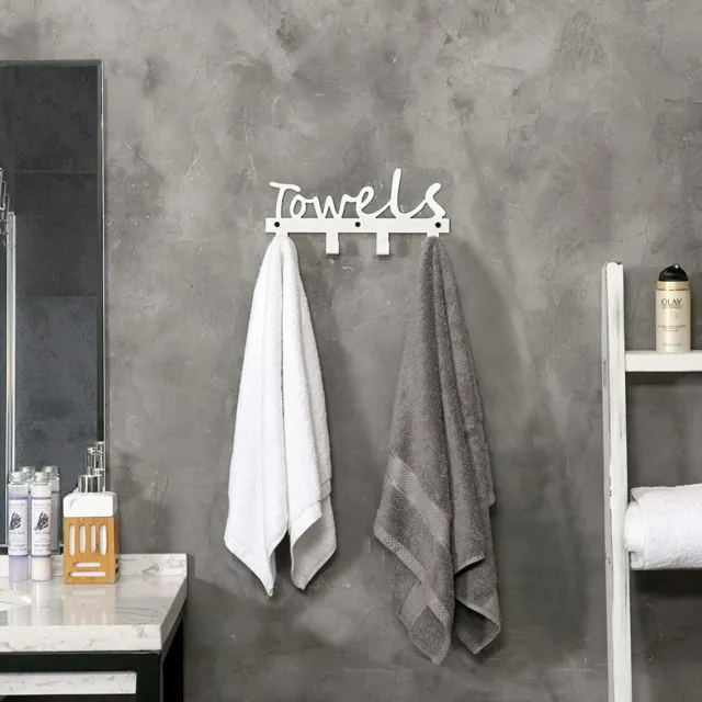 10-Inch Modern Towels Design White Metal Wall Mounted Hand Towel Rack w/ 4 Hooks