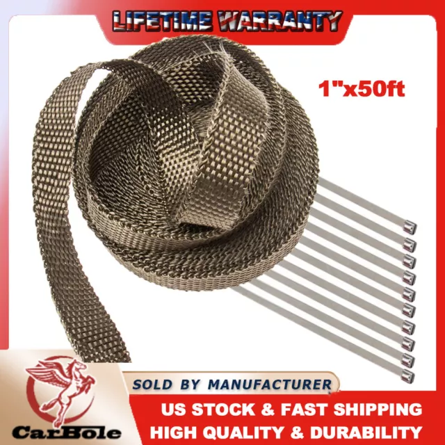 1" x50ft 10 Ties Roll Titanium Header Turbo Pipe Manifold Exhaust Heat Wrap Tape