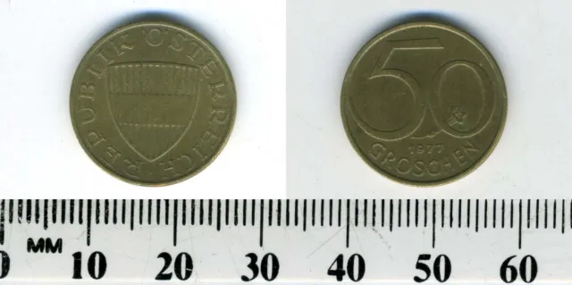 Austria 1977 - 50 Groschen Aluminum-Bronze Coin - Austrian Shield