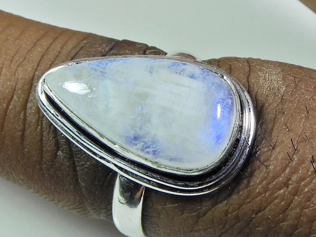 Bague Pierre De Lune Arc-en-Ciel En Argent 925 - Spirale Ajustable, Ovale, Faite Main, Cadeau Femme Juin Ou Anniversaire