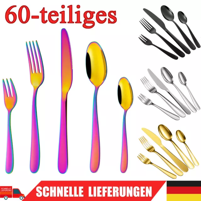 60 tlg Besteckset 12 Personen Edelstahl Messer Gabel Löffel Tisch Essbesteck DHL