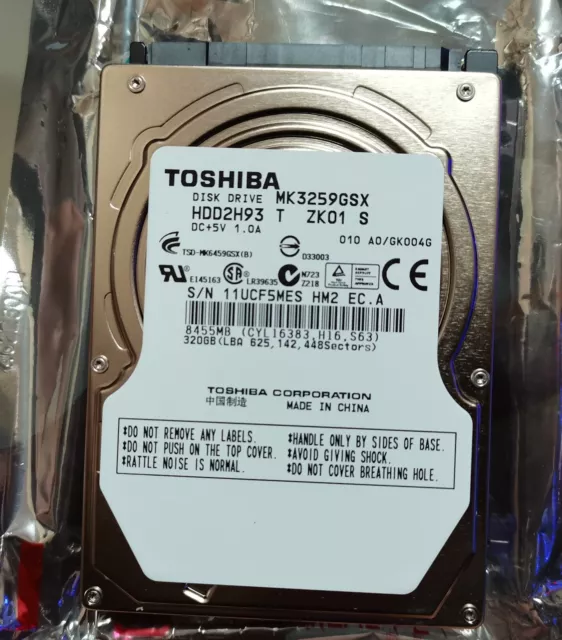 Original Toshiba 320GB MK3259GSX 5400RPM SATA 2.5" Laptop HDD Hard Disk Drive