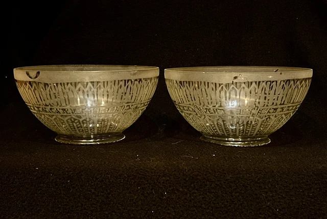 PAIR Antique Victorian Gas Etched Glass Lamp Shade Chandelier Oil