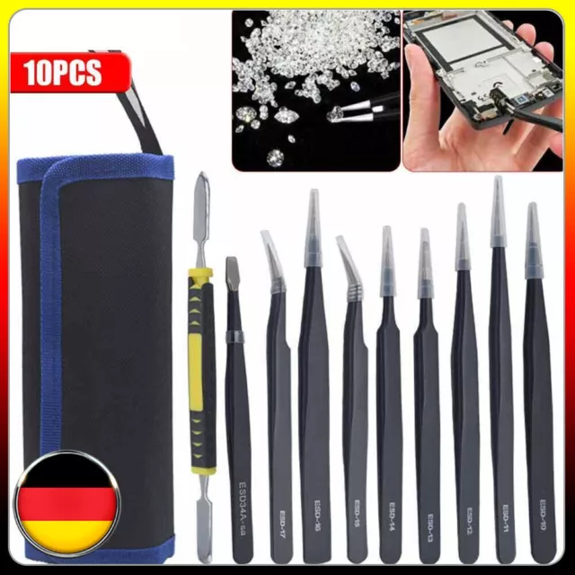 10PCS ESD Edelstahl Pinzetten Set 10er Set antistatisch Präzisions - Pinzette