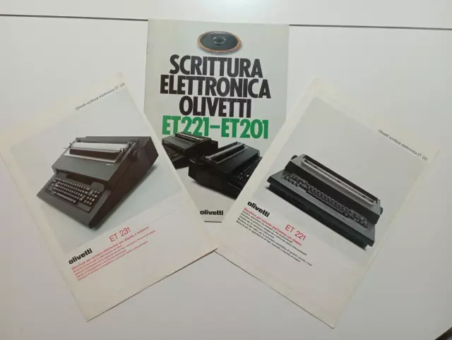 3 brochure vintage Olivetti ET 201-221-231  scrittura  elettronica  originali