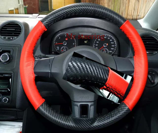 Fits Vw Golf Mk6 Carbon Fibre&Red Leather Steering Wheel Cover New 2008-2012