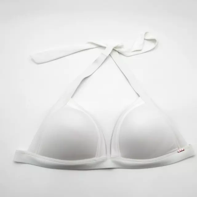 Victorias Secret XL Triangle Bikini Top White Plunge Tie Halter Padded Swim New