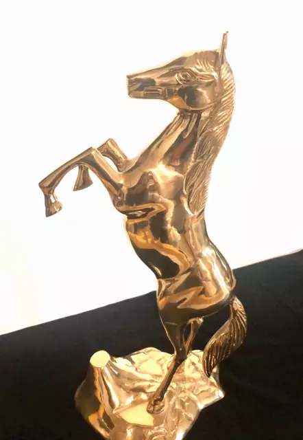 Tall Brass Stallion Rearing Horse Statue 13" Tall Figurine Western Cowboy Decor