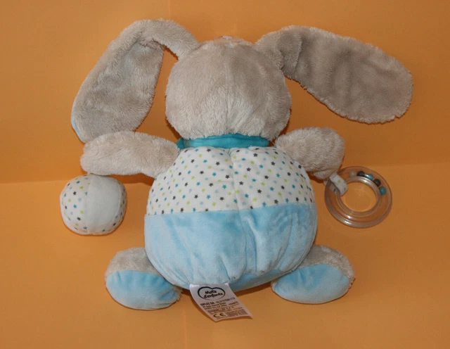 Mots D'enfants Doudou Peluche Lapin Boule Bleu Beige Etoile Anneau Boule Neuf 2