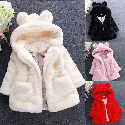 Winter Toddler Baby Girls Hooded Parka Coat Furry Warm Jacket Windproof Outwear