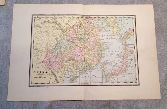 Large Antique 1892 Engraved Color Map Of China, Japan & Australia
