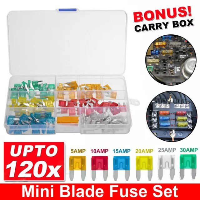 120Pc Standard Mini Blade Auto Car Truck Assorted Fuse Assortment Kits Sets Box