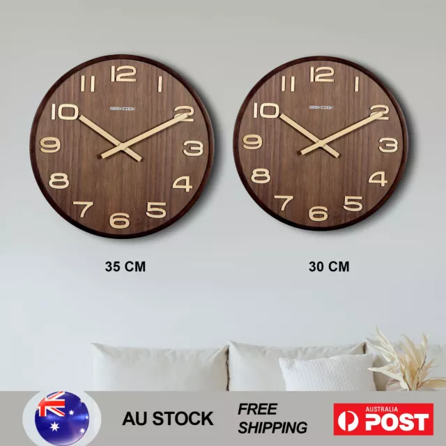 12" 14" Wall Clocks Brown Wooden 12-Hour Quartz Clock Battery Powered 30CM 35CM