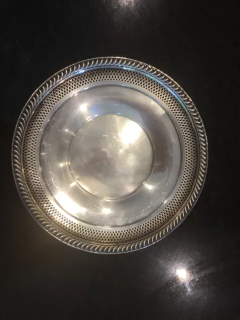 WATROUS CORNWALL VINTAGE RETICULATED STERLING SILVER 9” ROUND serving tray