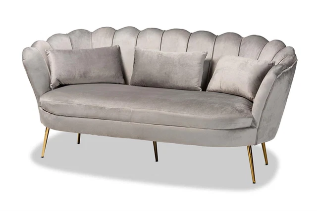 Baxton Studio Glamour Velvet Fabric Upholstered Sofa With Grey And Gold Finish