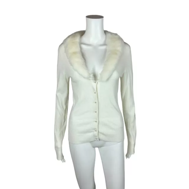 Twenty One Cardigan Women's Small White Removable Faux Fur Collar Sweater