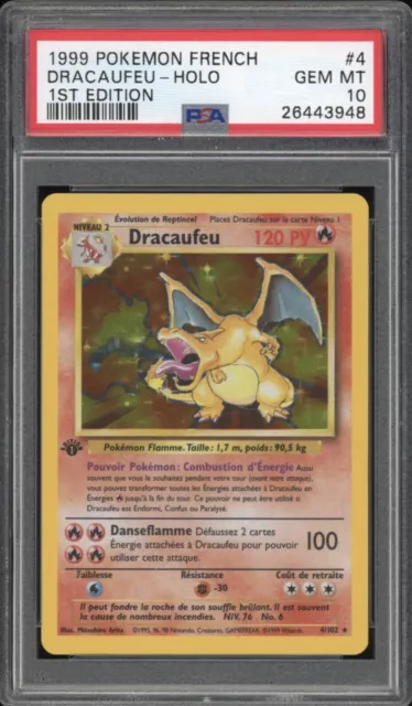 1999 Pokemon FRENCH 1st Edition Base Set Dracaufeu-Charizard Holo 4/102 PSA 10