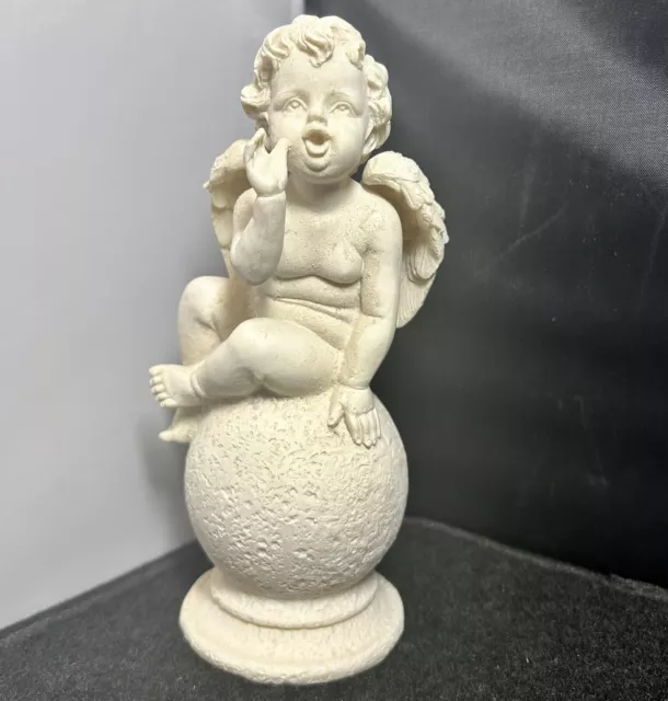 Stone-Resin Cherub Sitting on Sphere 16cm Figurine Mystical Creature