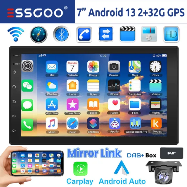 Autoradio 7'' 2 DIN DAB+ GPS Android 13 2+32G Carplay Bluetooth WiFi RDS USB Cam