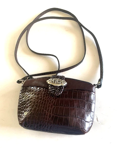 BRIGHTON Brown  Croc Leather Small Zip  Crossbody Bag