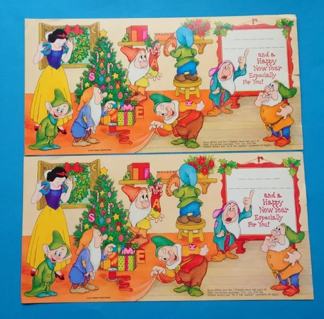 2x Original Walt Disney Weihnachtskarte Faltkarte Klappkarte USA Schneewittchen