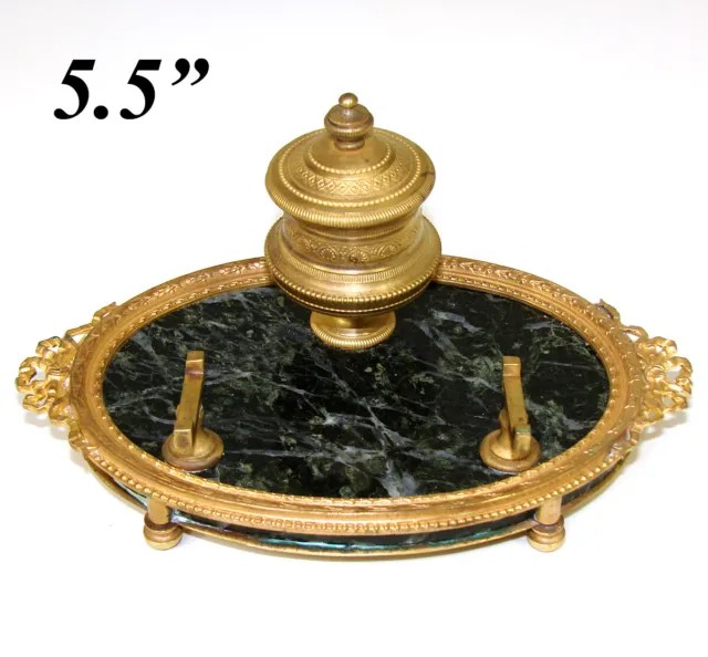 Antique French Napoleon III Era French Empire Style Inkwell, Gilt Bronze, Marble