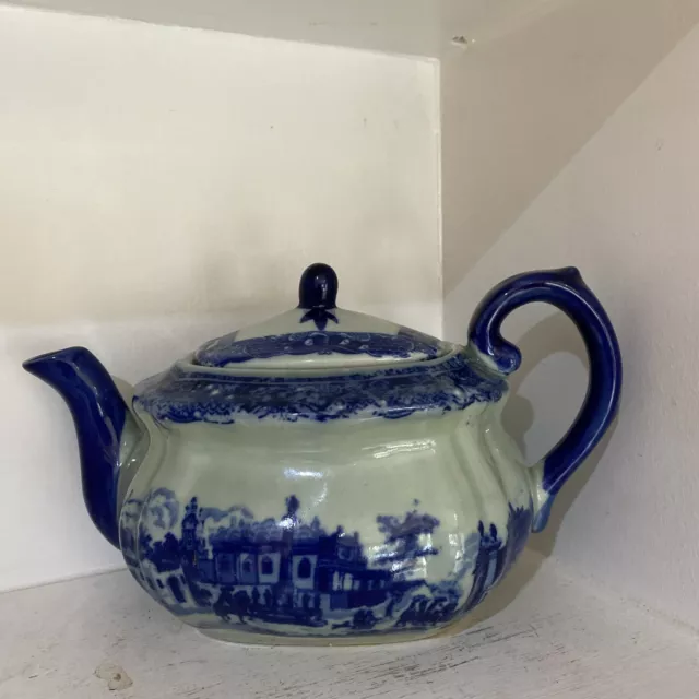 Vtg Victoria Ware Flow Blue Tea Pot  Porcelain Teapot Afternoon Tea