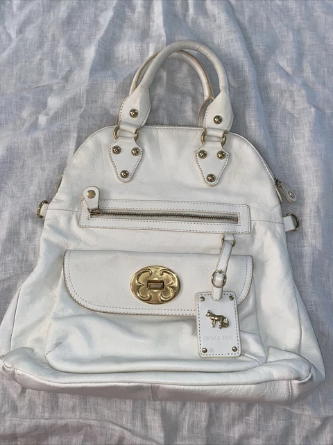 Emma Fox Cognac White Pebble Leather Shoulder Satchel Purse Bag Hobo Tote