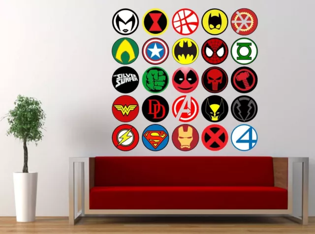 Superhero logos Superman Spiderman Batman Flash giant wall stickers kit decal